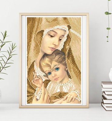 Набор для вышивки Мадонна с младенцем в золотом, сепия (малая), бисер (8728) 8728 фото
