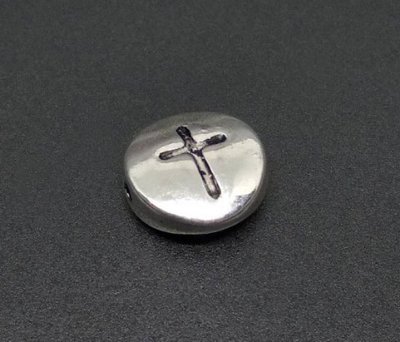 Намистина Диск з хрестиком, 9х9мм, античне срібло (2714) 2714 фото