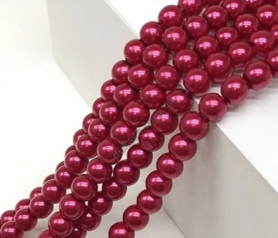 Низка намистин Майорка, червоно-малинова, намистина 10мм, імітація перлів, +/- 40шт., замок (96381) 96381 фото