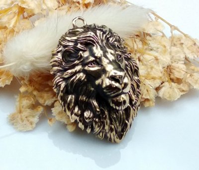 Кулон Голова Льва, 37х27мм, бронза античная (10182) 10182 фото