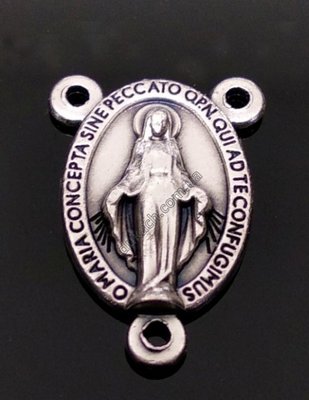 Коннектор для розария Дева Мария чудотворный медальон, античное серебро (3863) 3863 фото