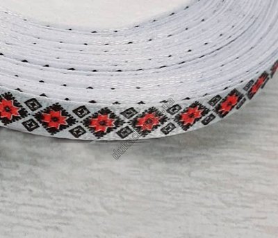Стрічка репс Алатир, червоно-чорний на білому фоні, 10мм. За 1м (6141) 6141 фото