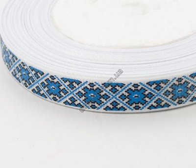 Стрічка репс Оропей, блакитний на білому фоні, 10мм. За 1м (6142) 6142 фото